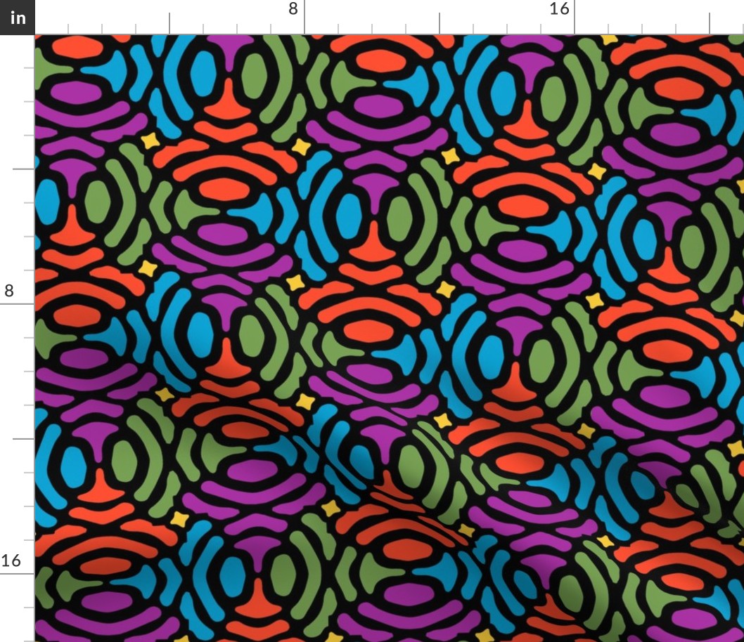 rotating geometric ovals - 1970s bold colors