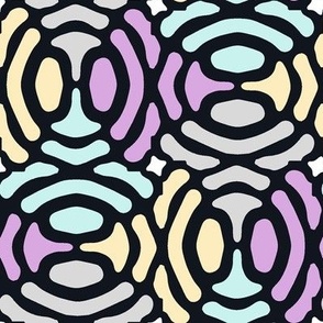 rotating geometric ovals - starry pastels on blue-black