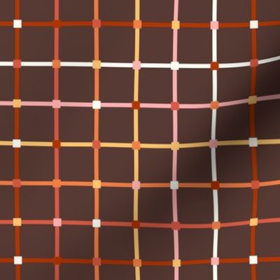 Medium Scale Autumn Geometric Checker Plaid on Acorn Brown