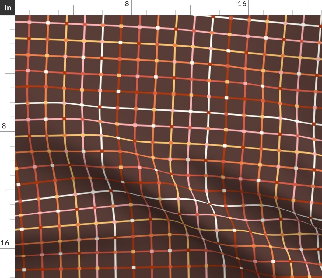 Medium Scale Autumn Geometric Checker Plaid on Acorn Brown