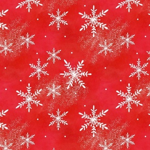 Snowy Winter Wonderland  Snowflakes On Crimson Red Background