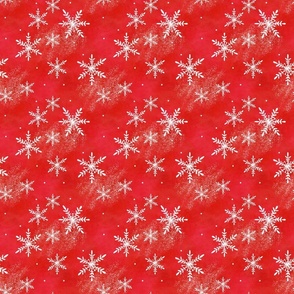 Snowy Winter Wonderland  Snowflakes On Crimson Red Background Smaller Scale