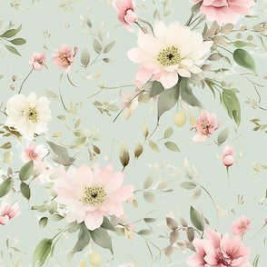 Emma  Rosewater Floral – Pistachio Green Wallpaper - New 