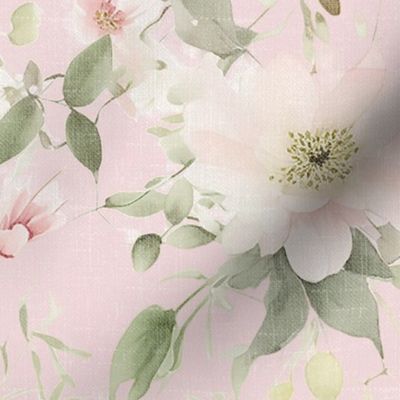 Emma Rosewater Floral – Petal Pink Linen Wallpaper - New 