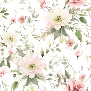 Emma Rosewater Floral – White Wallpaper - New 