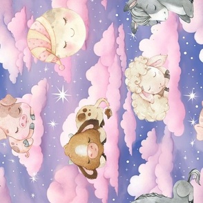 sleeping animals cloudy night pink rotate