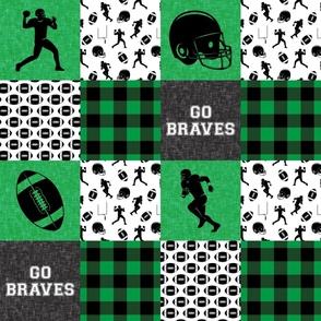  football wholecloth - green and black - college ball -  Go Braves - plaid  C23