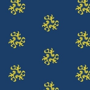 ornament - chinoiserie style yellow on blue - medium scale