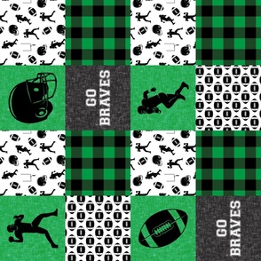  football wholecloth - green and black - college ball -  Go Braves - plaid (90) C23