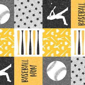 Baseball mom - baseball patchwork - gold and black - (90) C23