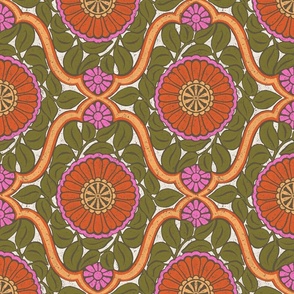 Vintage Trellis - 12" large - new green, orange, orchid, and almond 