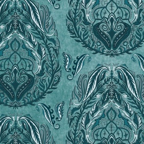 Monochromatic Medallion Paisley-Teal (large scale)