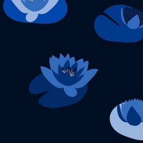 Cobalt Monochrome Water Lilies