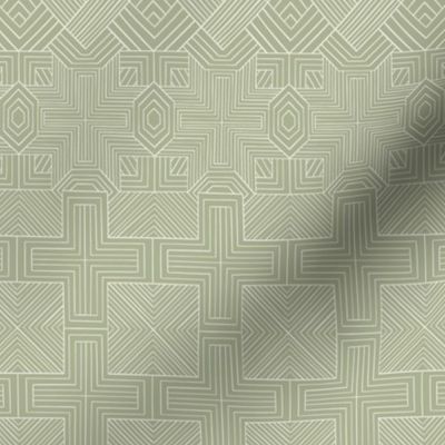 lines of lines - creamy white_ light sage green 02 - geometric