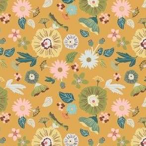 Neighborhood Floral in Mustard Yellow Small 4x4