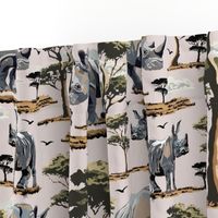 Zoo Animal Rhino Safari Print, African Wild Baby Rhinoceros in the Desert, Green Acacia Trees, Wild Desert Animal, Endangered Wildlife, Natural Habitat, Wildlife Conservation, Roaming Mother Baby Rhinoceros, Pink Gray Green Desert Trees, Wild Animal Natur