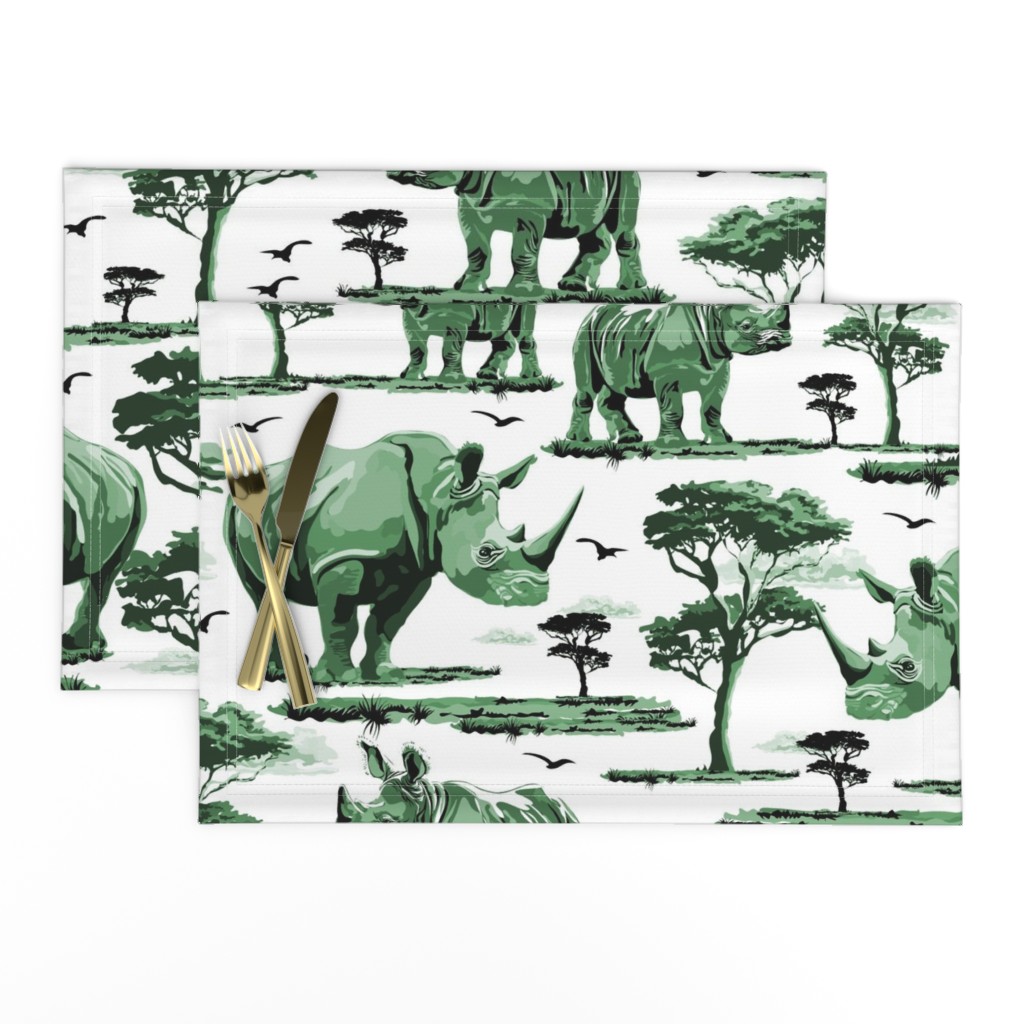 Baby Rhinoceros in the Desert, Zoo Animal Rhino Safari Print, African Wild Green Acacia Trees