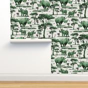 Baby Rhinoceros in the Desert, Zoo Animal Rhino Safari Print, African Wild Green Acacia Trees