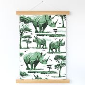 Baby Rhinoceros in the Desert, Zoo Animal Rhino Safari Print, African Wild Green Acacia Trees