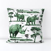 Baby Rhinoceros in the Desert, Zoo Animal Rhino Safari Print, African Wild Green Acacia Trees