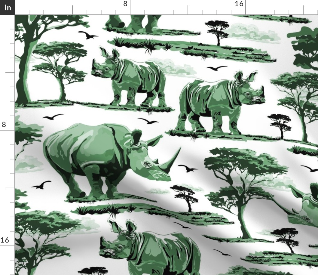 Baby Rhinoceros in the Desert, Zoo Animal Rhino Safari Print, African Wild Green Acacia Trees