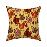 Chickens on yellow - small