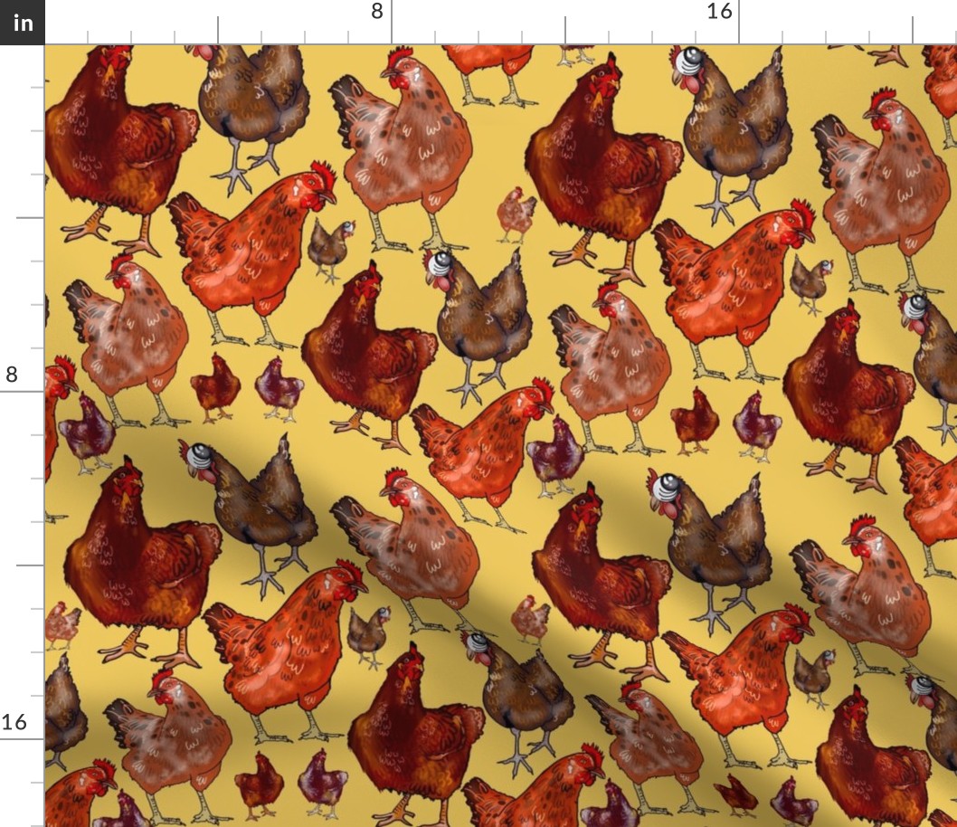 Chickens on yellow - small