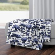 Blue and White Rhino in the Wild, Baby Zoo Animal Rhinoceros Calf Safari Print, African Wild Green Acacia Trees