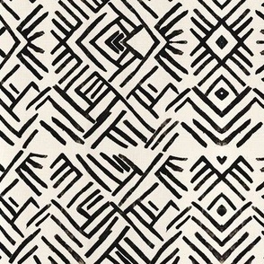 Neutral Mudcloth Black Beige Tribal Inky Digital Art Pattern