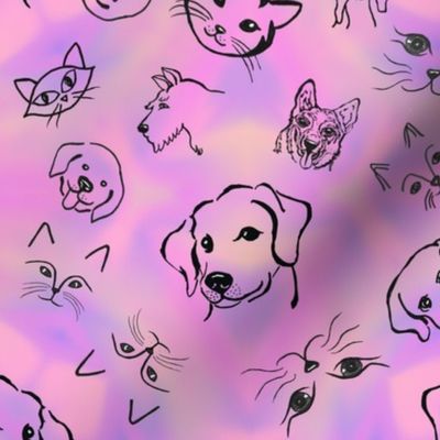 Dreaming Cats and Dogs Tie Dye pink purple gold