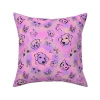 Dreaming Cats and Dogs Tie Dye pink purple gold