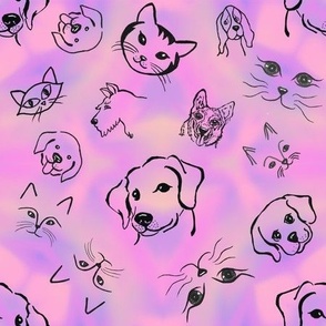 Dreaming Cats and Dogs Tie Dye pink purple gold