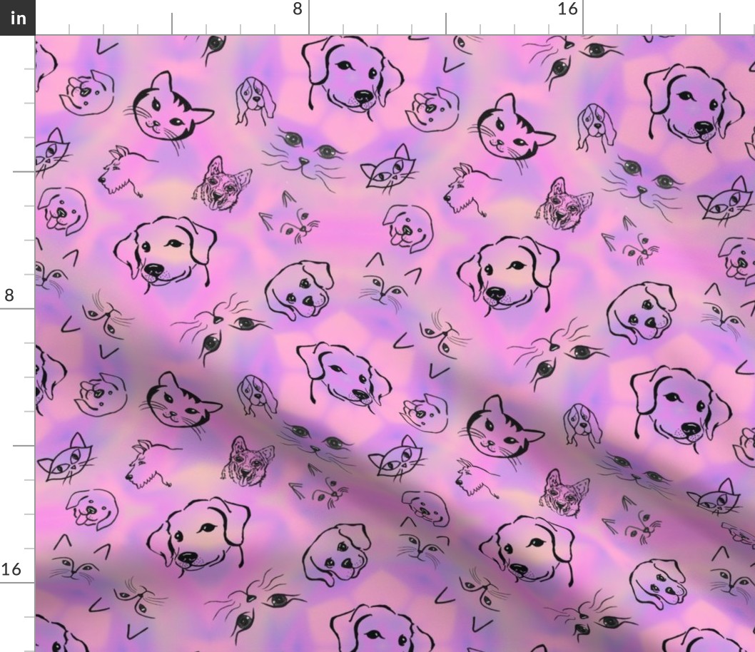 Dreaming Cats and Dogs Tie Dye pink purple gold