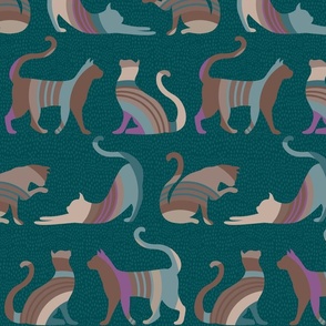 Chill Cats in Teal and Brown - Large