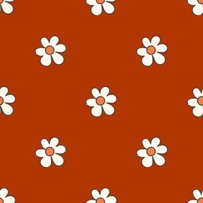 Large Scale Dainty Daisies Happy Fall Y'All on Retro Red