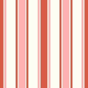 Large Scale French Ticking Vertical Stripes Happy Fall Y'All Harvest Pink and Rustic Red on Ivory Cream