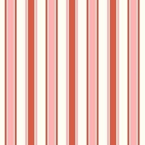 Small Scale French Ticking Vertical Stripes Happy Fall Y'All Harvest Pink and Rustic Red on Ivory Cream