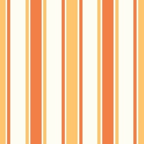 Large Scale French Ticking Vertical Stripes Happy Fall Y'All Butternut Yellow and Orange Spice on Ivory Cream