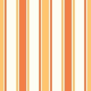Medium Scale French Ticking Vertical Stripes Happy Fall Y'All Butternut Yellow and Orange Spice on Ivory Cream