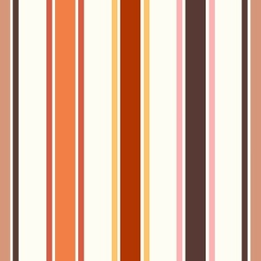 Large Scale Happy Fall Y'All Vertical French Ticking Stripes Colorful Autumn on Ivory Cream