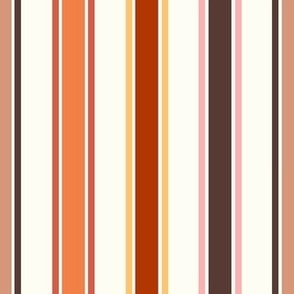 Medium Scale Happy Fall Y'All Vertical French Ticking Stripes Colorful Autumn on Ivory Cream