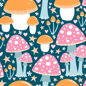 Mushrooms on dark blue