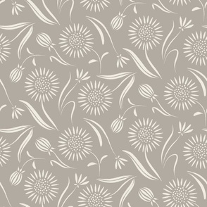 pretty flowers - cloudy silver_ creamy white - hand painted