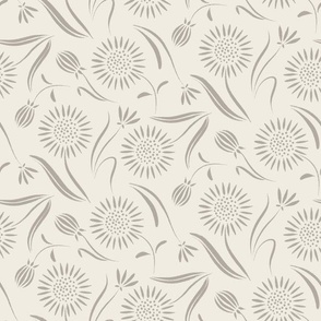 pretty flowers - creamy white_ cloudy silver taupe 02 - hand painted
