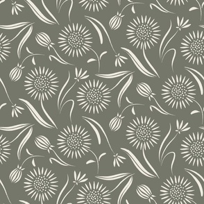 pretty flowers - creamy white_ limed ash green - hand painted
