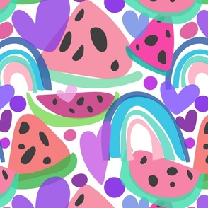 Colourful Rainbows & Watermelons Pattern