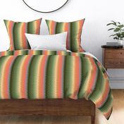 449 - Large scale Desert ghost coordinate stepped serape stripe in olive green, cream, grey and warm corals and mustards - for Mexican inspired decor, curtains, duvet covers and apparel