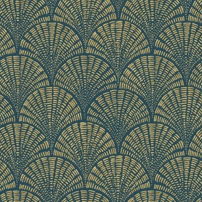 Scallop - Gold on Teal (Medium Scale)