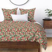 Modern Festive Crimson Red and Green Christmas Present Surprise on Ivory Background