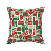 Modern Festive Crimson Red and Green Christmas Present Surprise on Ivory Background